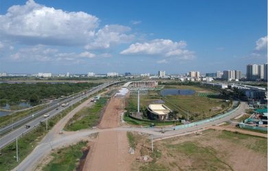 Toàn cảnh dự án đường song hành bên phải đường dẫn vào cao tốc TP HCM - Long Thành – Dầu Giây nhìn từ trên cao. Ảnh: Báo Đời sống Việt Nam