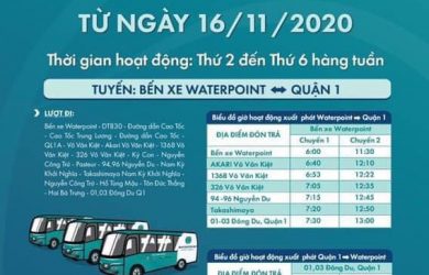 Lịch trình xe buýt Waterpoint 2020