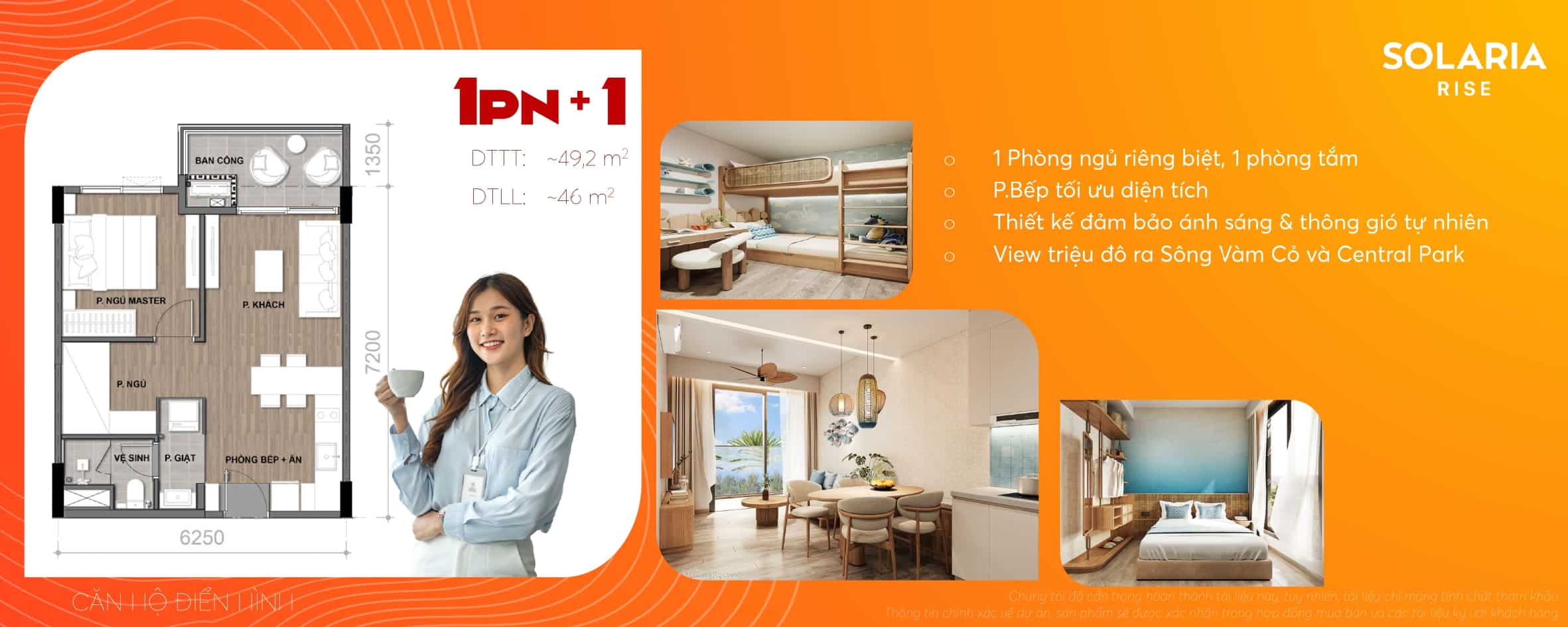 Căn hộ 1PN + 1 thuộc dự án Solaria Rise