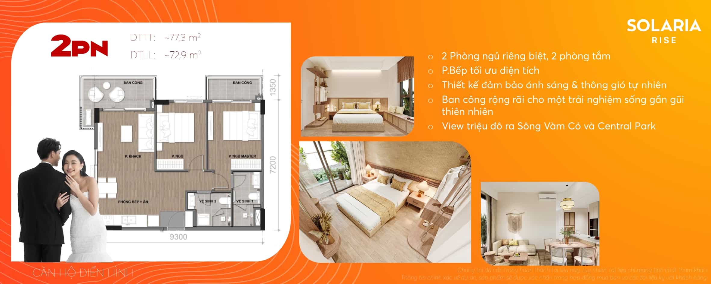 Căn hộ 2 phòng ngủ Solaria Rise Waterpoint