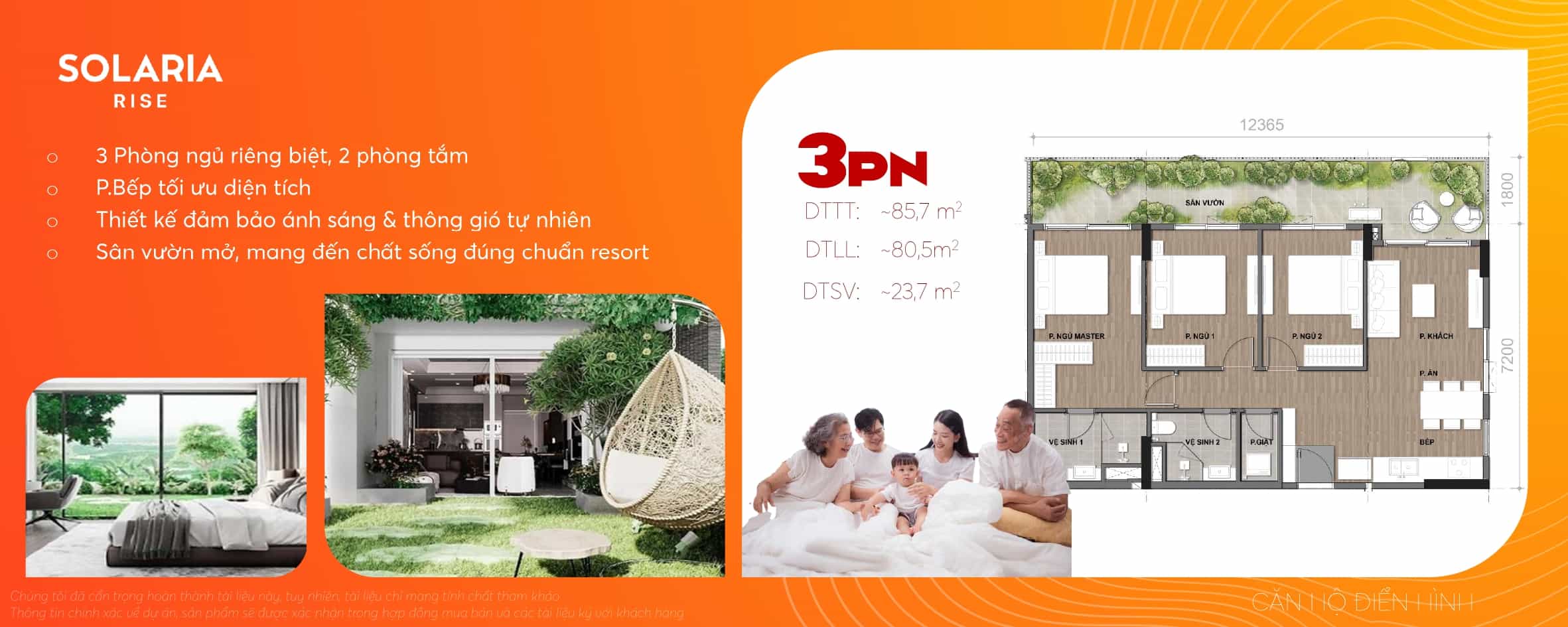 Căn hộ 3 phòng ngủ Solaria Rise Waterpoint